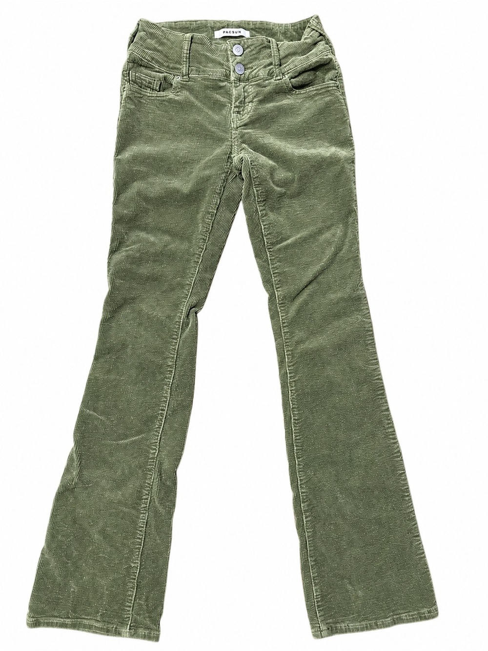PacSun Low Rise Boot Corduroy Pants Olive Green Size 24 Y2K Flare Bootcut